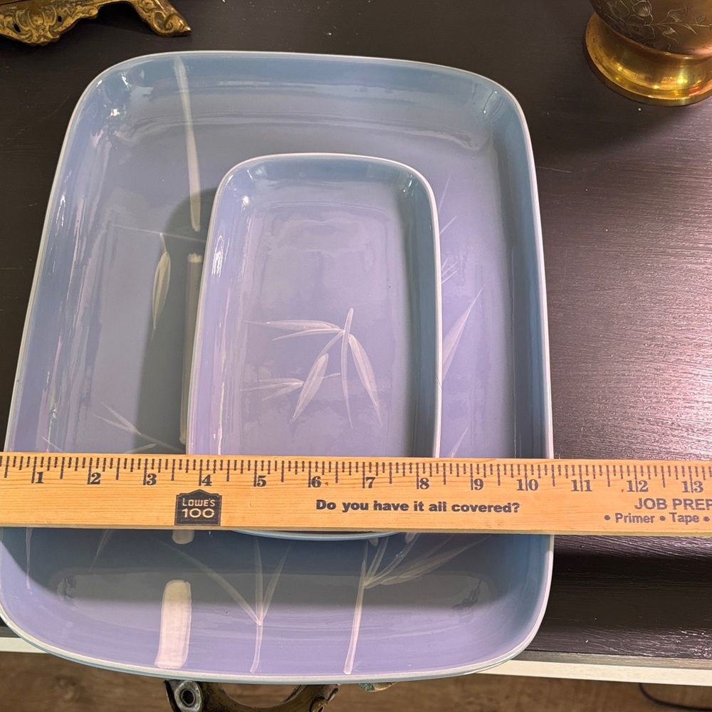 Winfield Blue Ceramic Serving Tray Set with Bamboo Motif - Picture 8 of 8